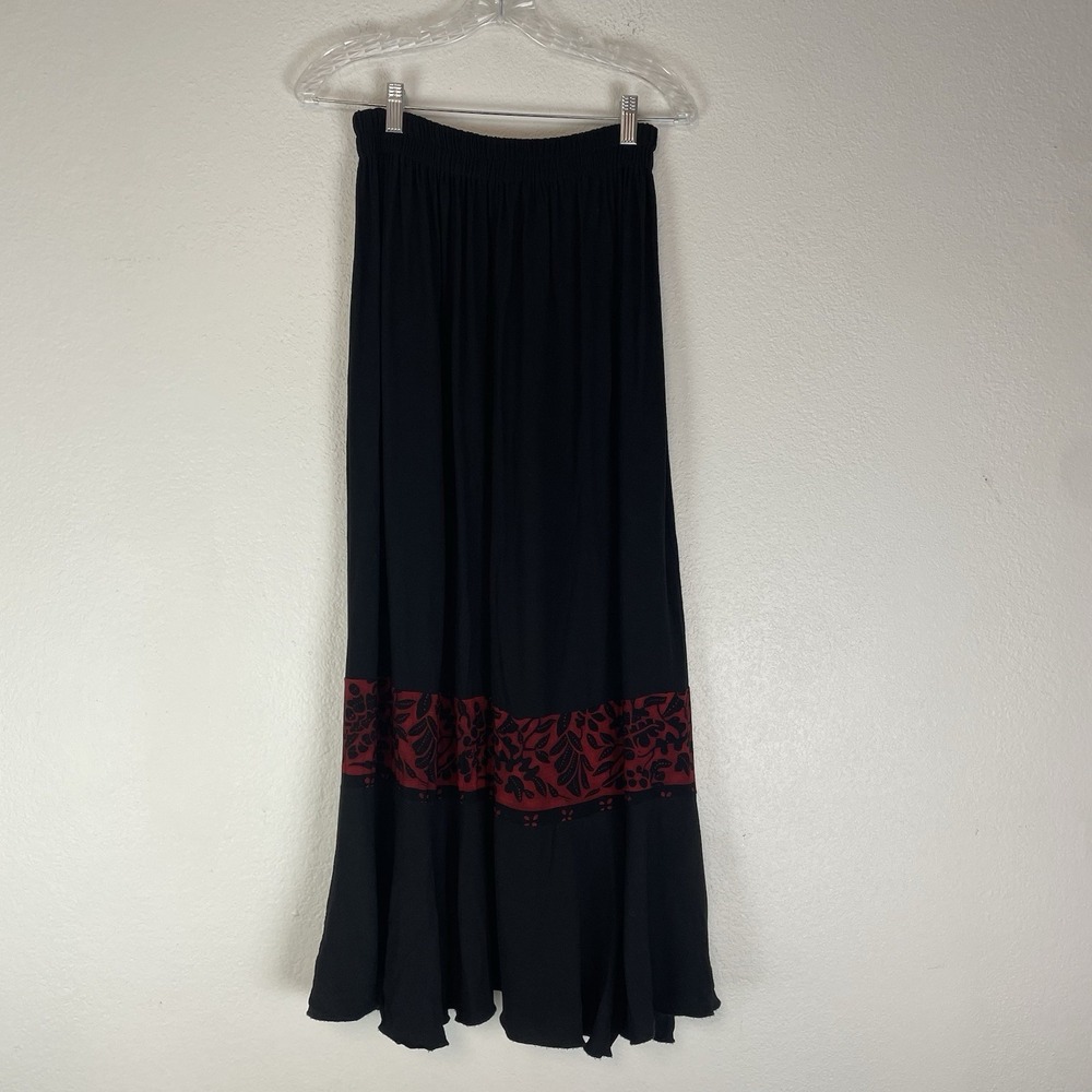 Red Rocks Reflections Maxi Skirt One Size S M Black Red Whimsigoth Boho Pull-on